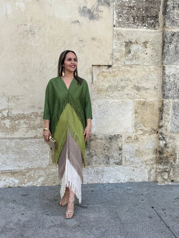 Olive Green Linen Cowl - Neck Dress