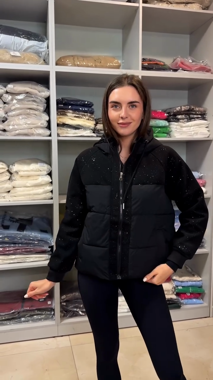 Black Sparkle Puffer Hooded Jacket