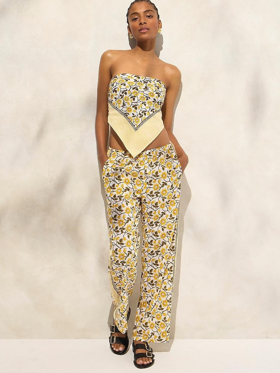 Yellow Floral Print Tube Top and Pants Set