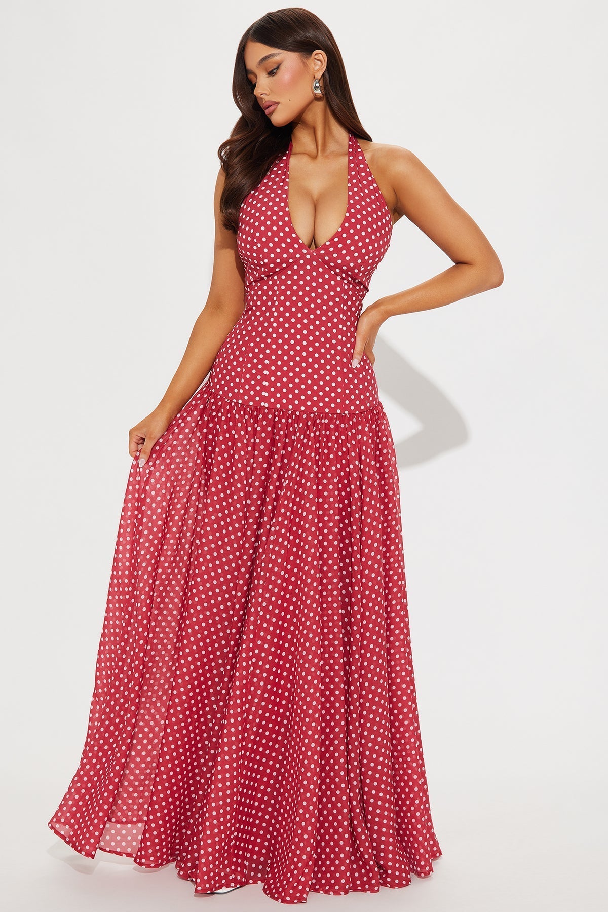 Polka Dot Halter Maxi Dress