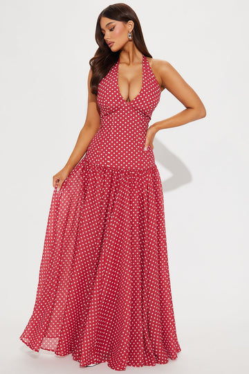 Polka Dot Halter Maxi Dress
