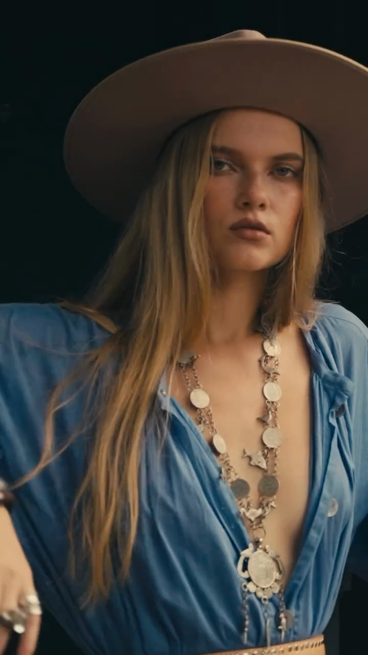 Blue Tiered Maxi Dress with Belt