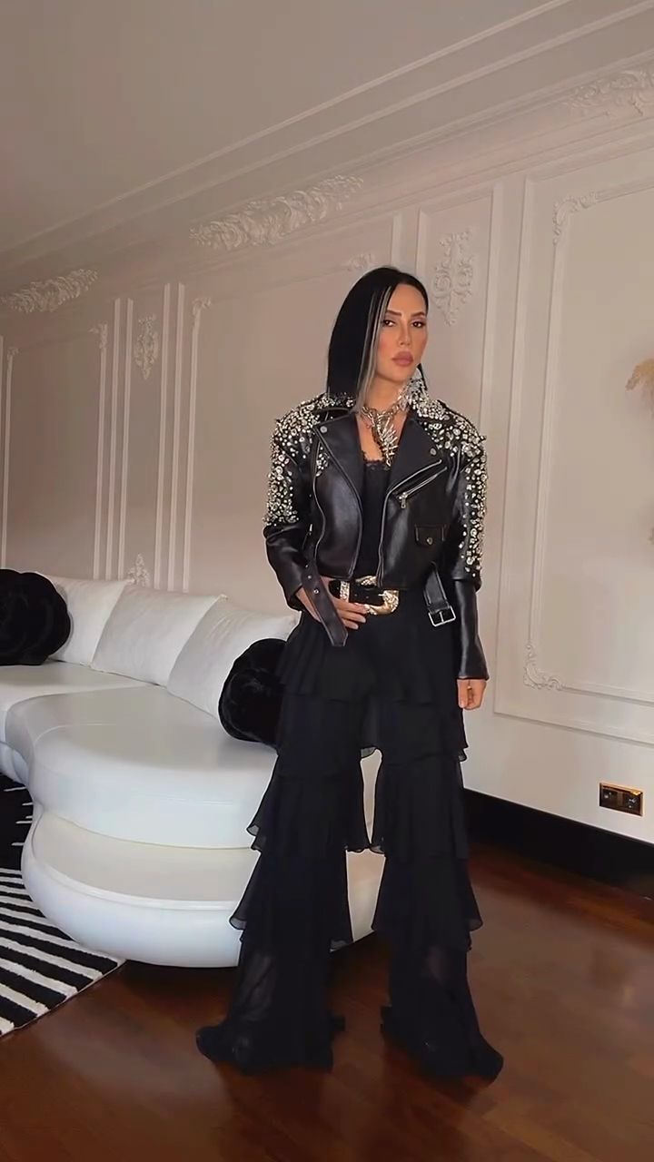 Embellished Black Leather Jacket