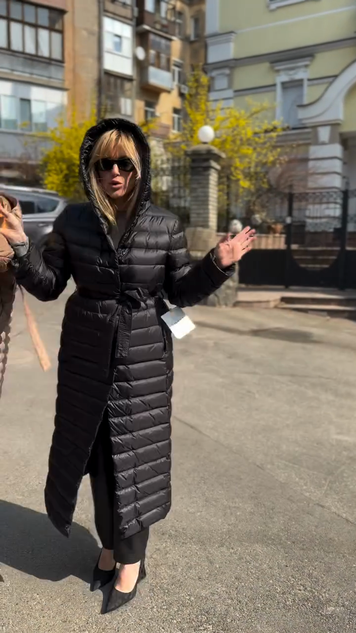 Hooded Long - Length Puffer Coat with Belt