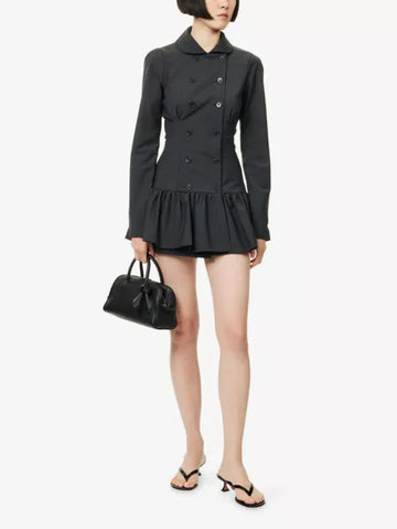 Black Double - Breasted Ruffled Hem Dress