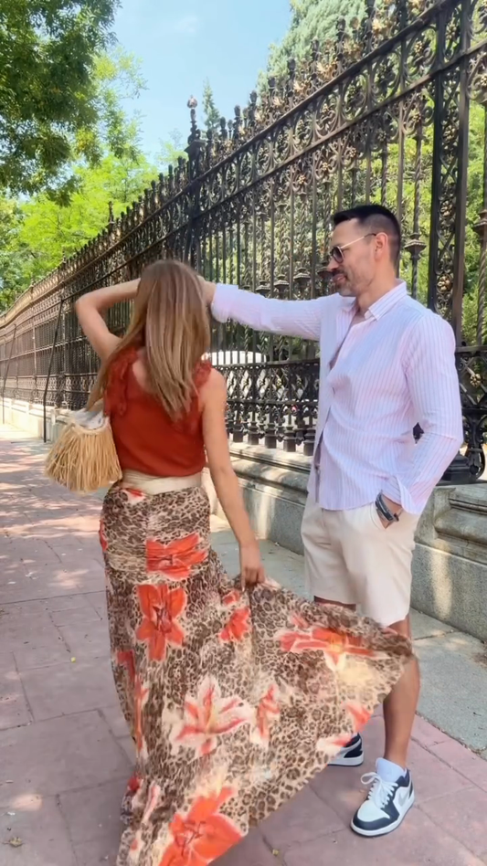 Sleeveless Ruffle Top and Leopard Floral Print Maxi Skirt Set