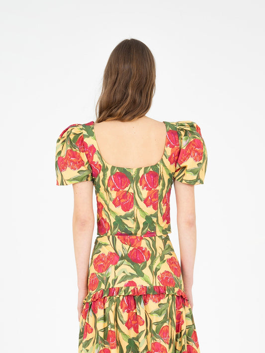 Floral Print Puff Sleeve Top & Maxi Skirt Set