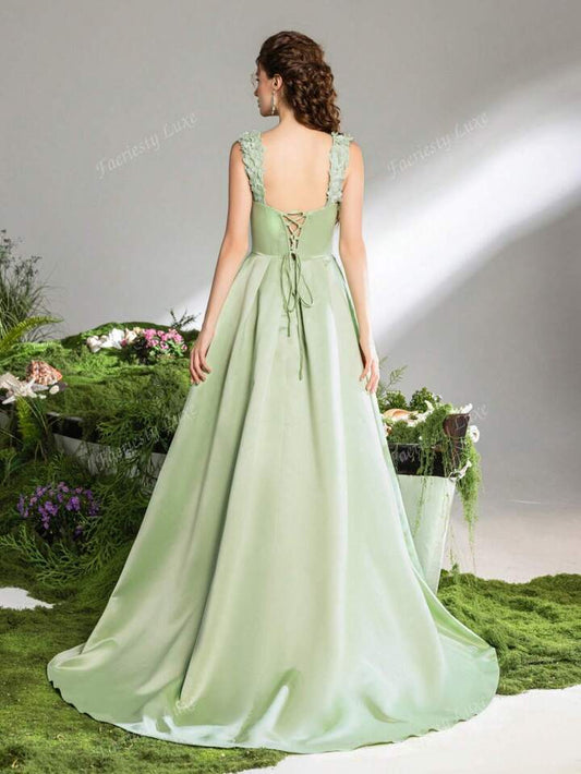 Light Green Satin Strapless Ball Gown