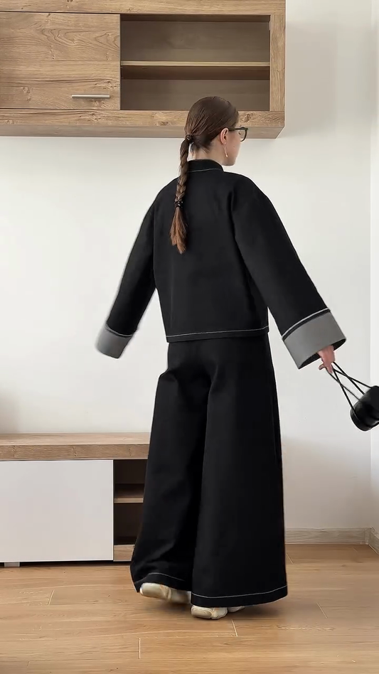 Black Wide - Leg Jumpsuit and Matching Jacket Set