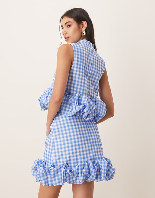 Blue & White Gingham Ruffled Two - Piece Set
