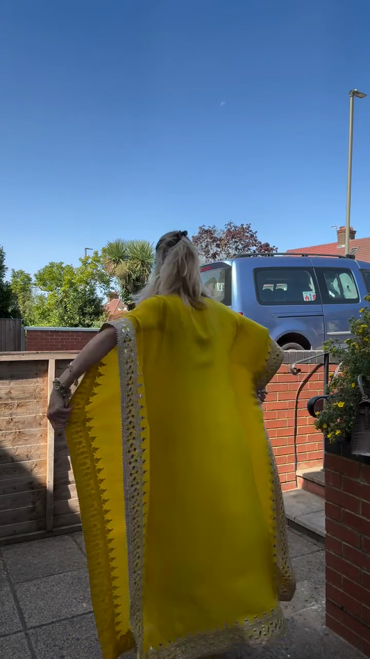 Yellow Embroidered Kaftan Maxi Dress