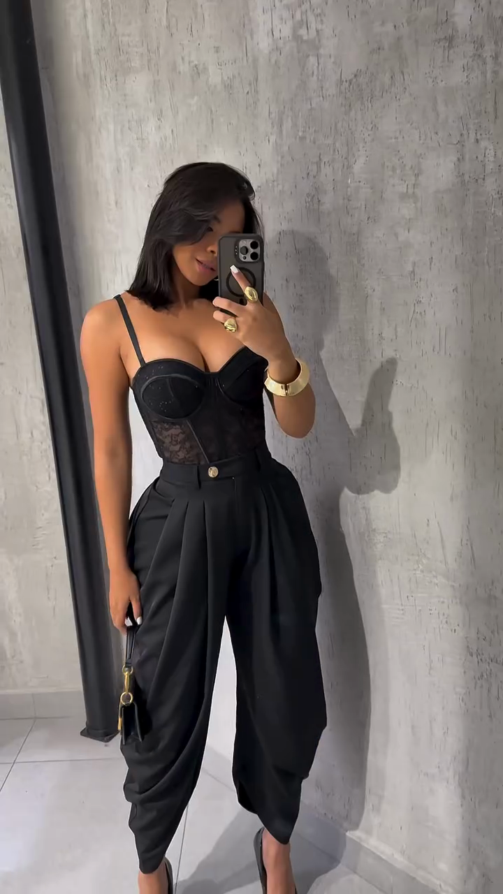 Black Lace Corset and Harem Pants Set