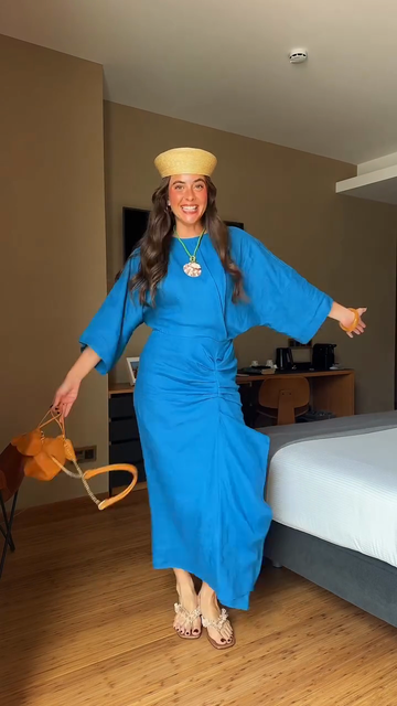 Blue Asymmetric Ruched Dress