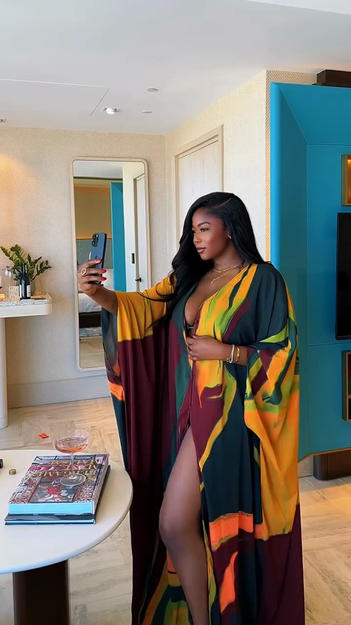 Colorful Abstract - Printed Silky Kaftan