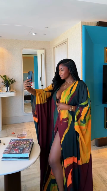 Colorful Abstract - Printed Silky Kaftan