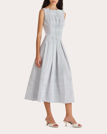 Light Blue Striped Sleeveless Midi Dress