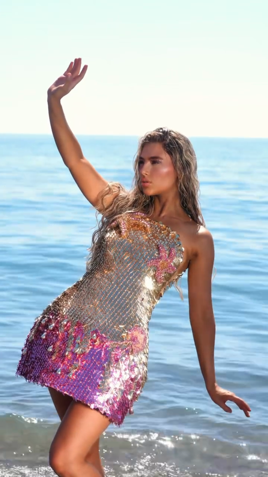 Sequin - Embellished Strapless Mini Dress