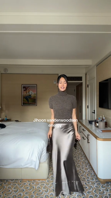 Fashionable SatinMaxi Skirt Suit