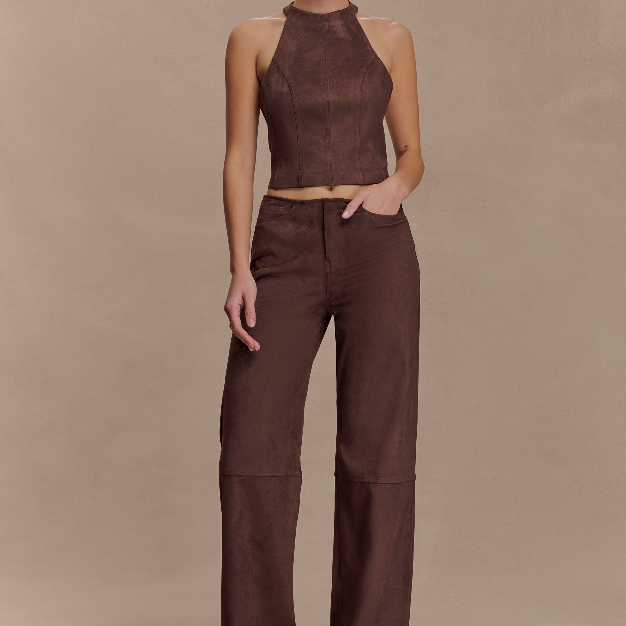 Brown Faux Suede Co - ord Set