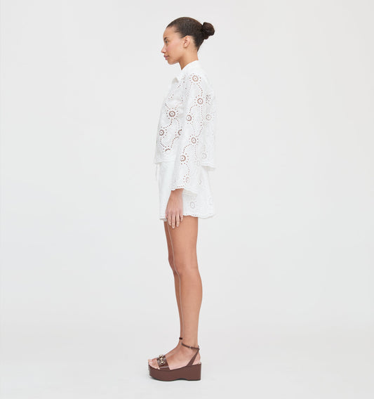 White Eyelet - Embroidered Shirt and Shorts Set