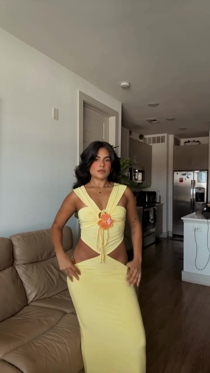 Yellow Cutout Maxi Dress with Floral Accent