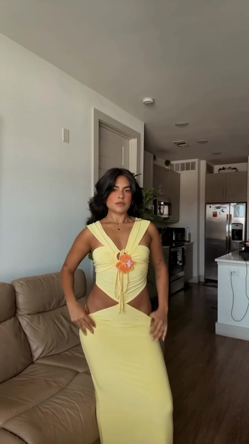 Yellow Cutout Maxi Dress with Floral Accent