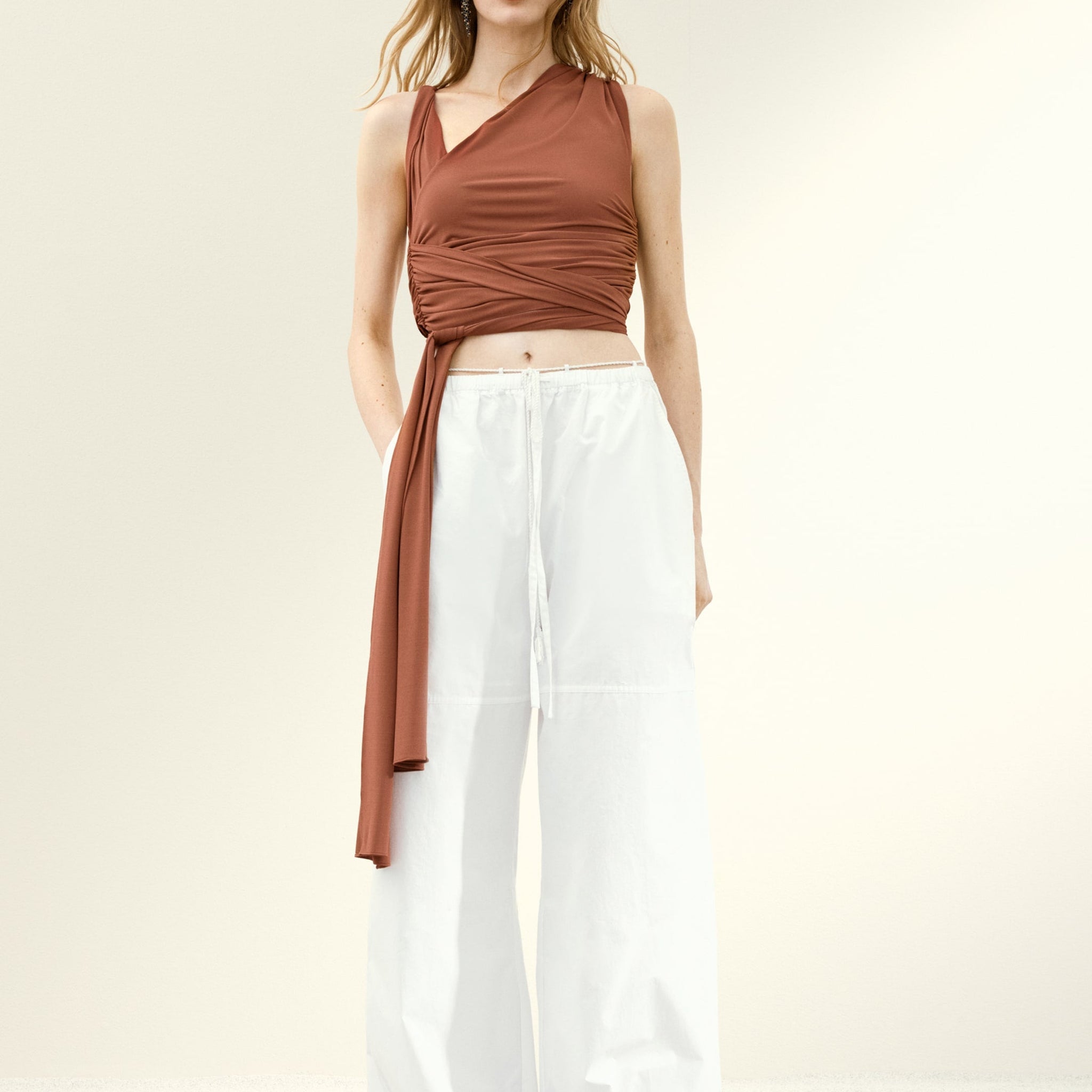 Asymmetric Wrap - Top and Wide - Leg Pants Set