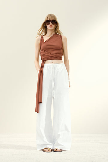 Asymmetric Wrap - Top and Wide - Leg Pants Set