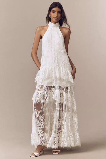 White Lace Halter Maxi Dress