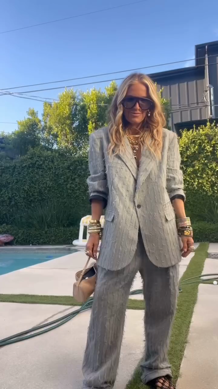 Light Grey Textured Blazer & Pants Set