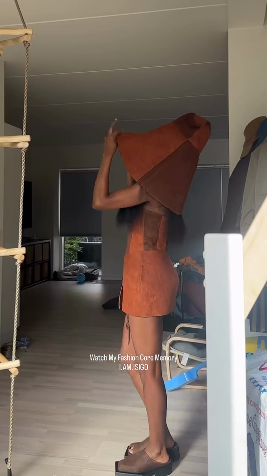 Brown off-the-shoulder Top and Mini Skirt Set