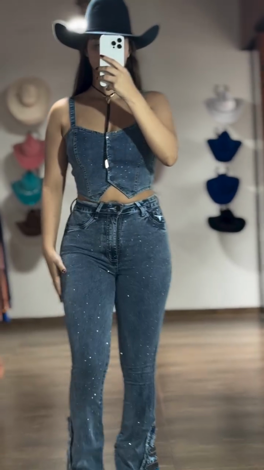 Rhinestone - Embellished Denim Cowboy Set