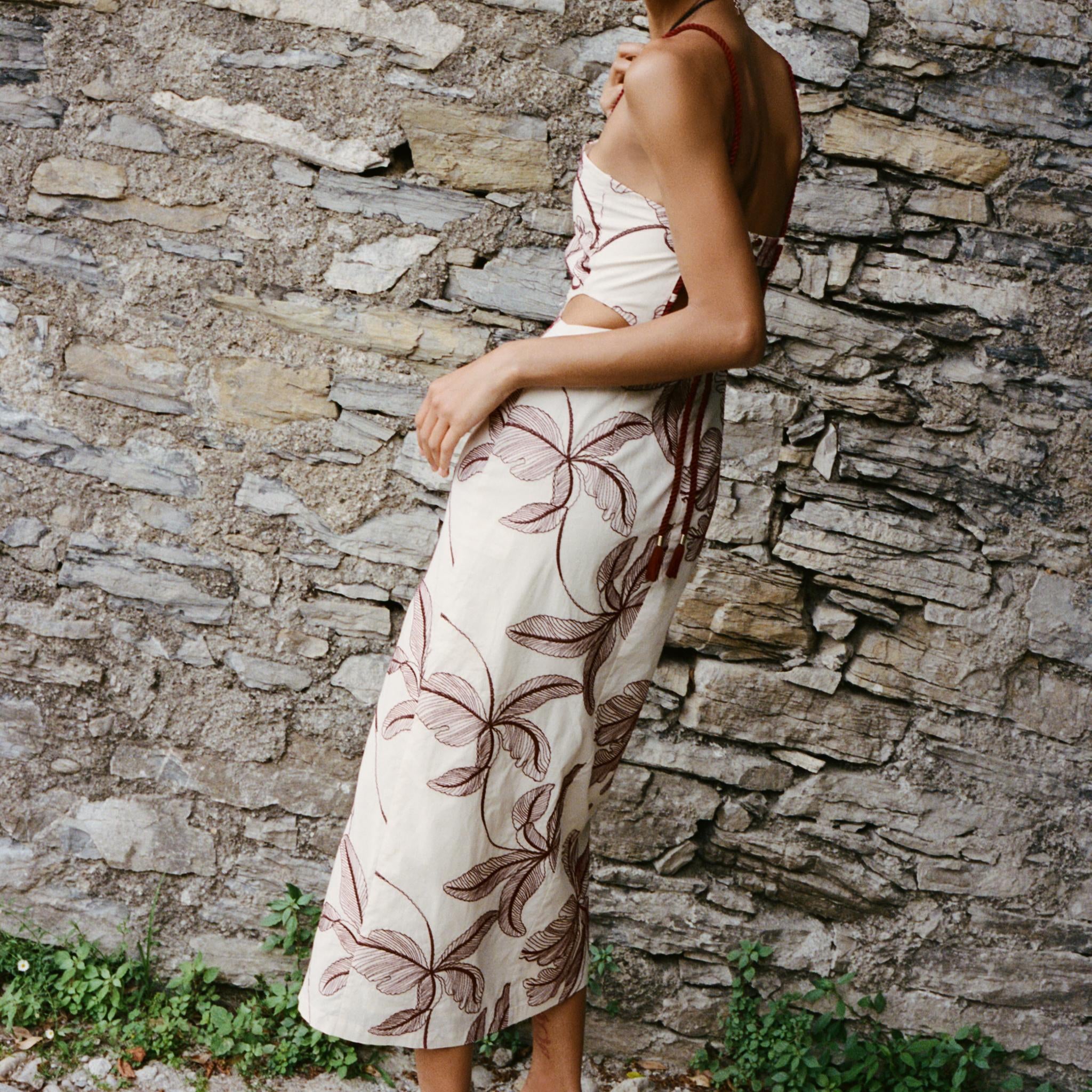 Leaf - Print Strappy Maxi Dress