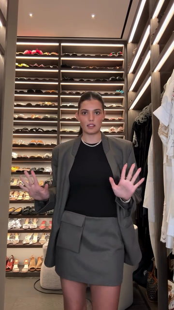 Grey Blazer and Mini Skirt Suit Set