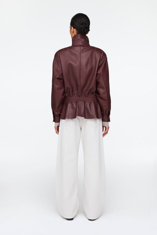 Burgundy Leather Peplum Jacket
