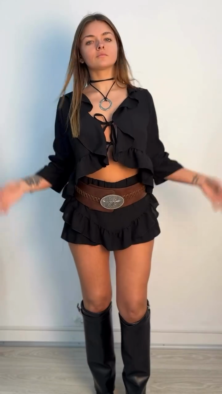 Ruffled Crop Jacket and Skirt Set