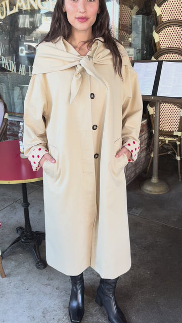 Beige Trench Coat with Polka Dot Detail