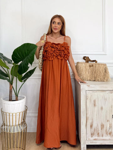 Colored Ruffled Bustier Maxi Dress