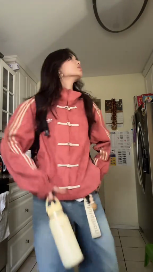 Pink Frog Button Stand - Collar Jacket