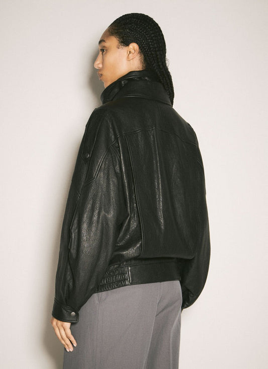 Black Asymmetric Leather Jacket with Belt