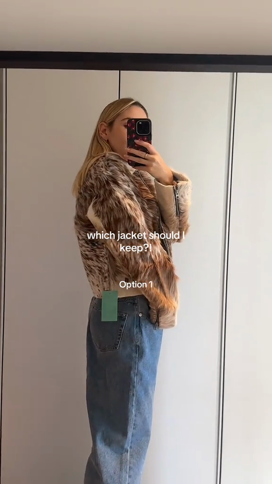 Brown and White Faux Fur Jacket