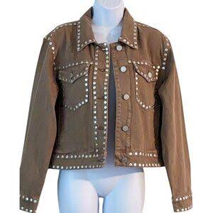 Beige Studded Denim Jacket
