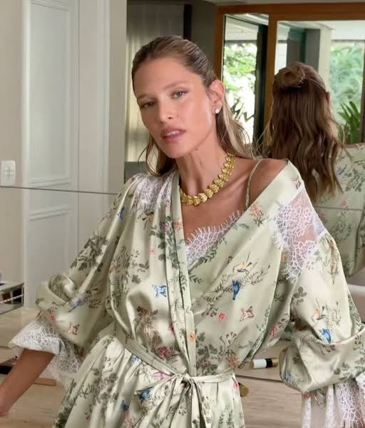 Light Green Floral Satin Robe Set