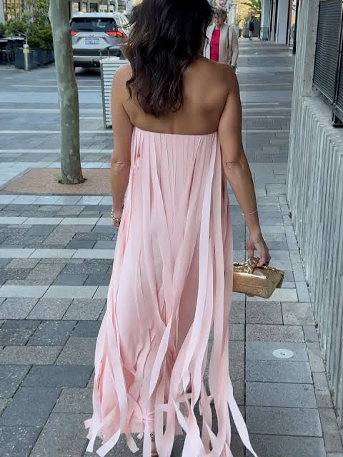 Strapless Maxi Dress with Fringe Details