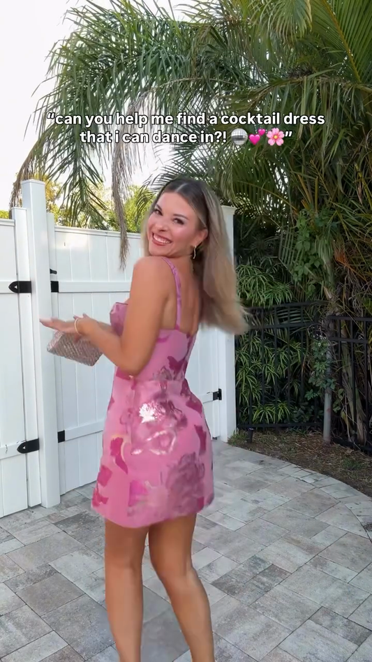 Pink Floral Strapless Cocktail Dress