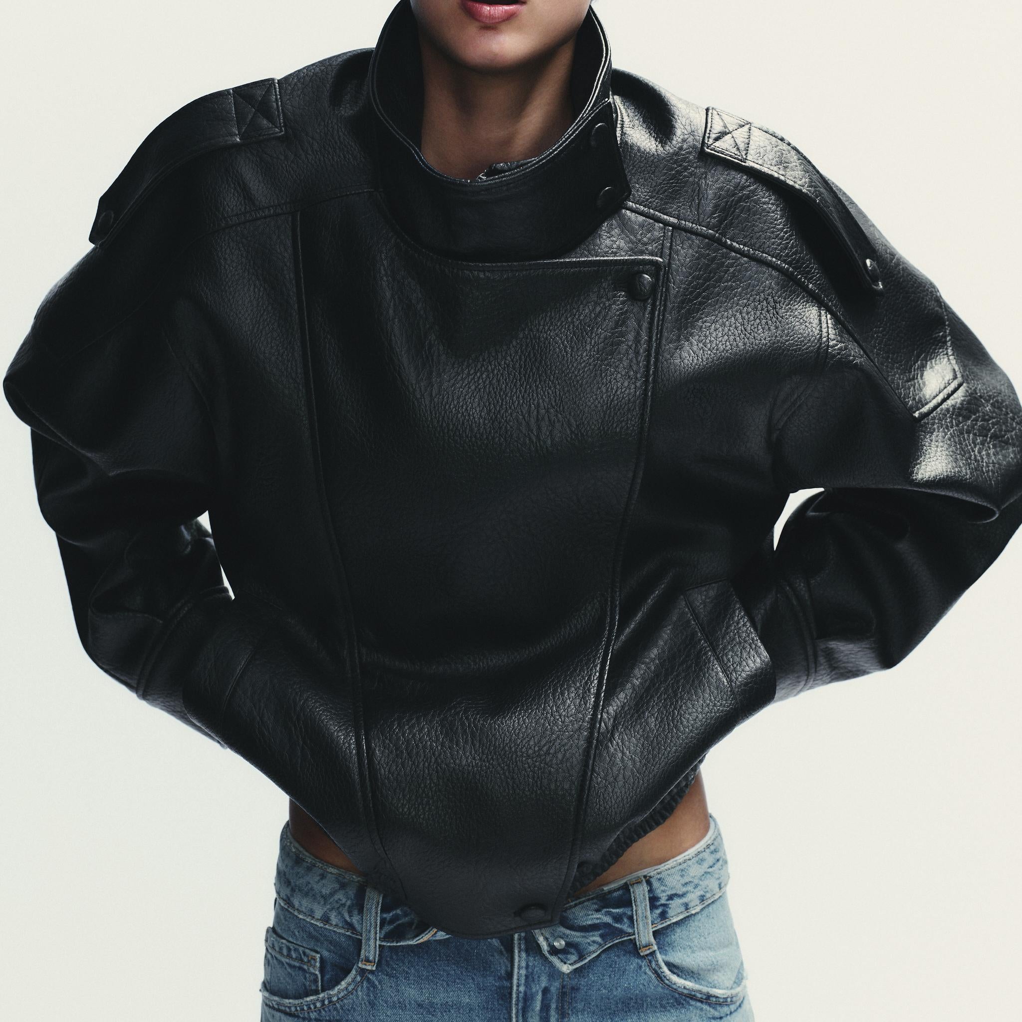 Oversized Black Leather Jacket