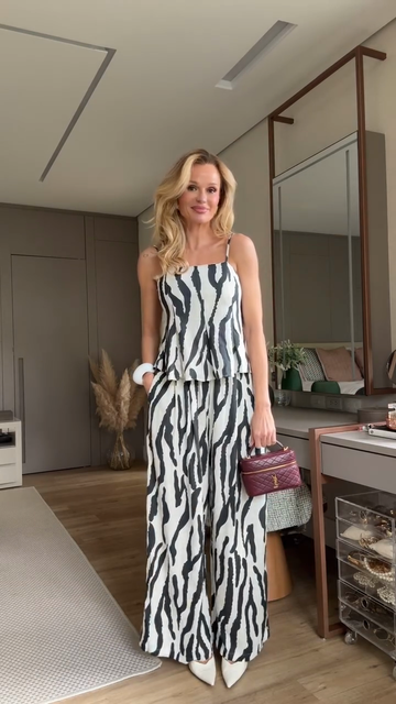 Zebra - Print Cami Top & Wide - Leg Pants Set