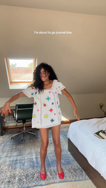 Colorful Embroidered Off - Shoulder Mini Dress