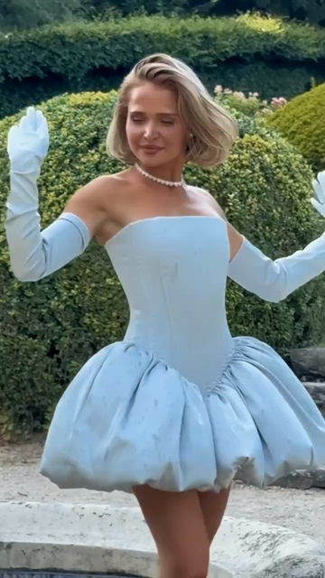 Light Blue Strapless Mini Dress with Puffed Skirt