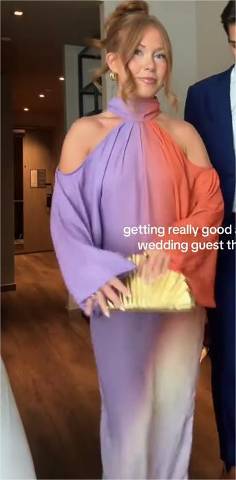 Color - Block Halter Cold - Shoulder Maxi Dress